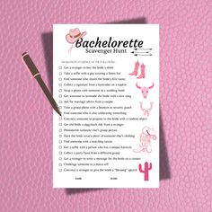 the bachelor game is shown on top of a pink background with a pen and paper