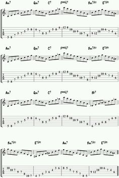 sheet music for guitar with notes and tabs in the bottom left hand corner, which is