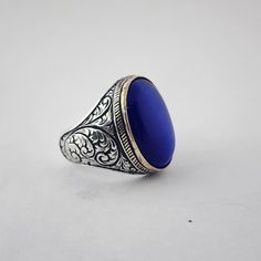 🌟 Blue Tiger Eye Men's Ring, Handmade Men's Ring, Turkish Handmade Silver Ring, Ottoman Ring, Men's Jewelry, Gift for Him, 925 Sterling Silver Ring  🌟 16 gram 925k sterling silver weighted for 10 us size Classic Handmade Blue Ring, Classic Blue Engraved Ring With Polished Finish, Classic Handmade Blue Rings, Blue Engraved Ring With Polished Finish, Handmade Classic Blue Signet Ring, Blue Sterling Silver Engraved Signet Ring, Handmade Blue Classic Signet Ring, Blue Engraved Ring With Polished Finish As Gift, Handmade Blue Elegant Signet Ring