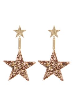 Shine like the star you are in these glittering sequin star statement earrings! - Statement Earrings - Star Design - Glitter Sequins - Vertical Bar Detail - Rose Gold - L: 2" - Post Back Sequin Earrings, Bar Detail, Vertical Bar, A Star Is Born, Star Design, Rose Gold Earrings, Star Designs, The Star, Statement Jewelry