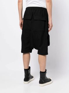 Rick Owens Drawstring drop-crotch Shorts - Farfetch Black Cargo Knee-length Shorts, Black Knee-length Cargo Shorts With Pockets, Black Cargo Shorts With Patch Pockets, Black Knee-length Cargo Shorts For Streetwear, Black Bottoms With Patch Pockets, Black Bottoms With Patch Pockets And Short Length, Black Cargo Shorts With Side Pockets, Black Bottoms With Patch Pockets, Short Length, Black Bottoms With Patch Pockets Short Length