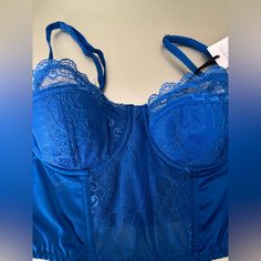 Never Worn Nwt 34 C Cup Perfect Condition And Quality Dark Blue Corset Top, Blue V-neck Tops With Built-in Bra, Blue Seamless Push-up Bra, Blue Corset With Built-in Bra, Blue Corset, Women Corset, Bustier Top, Royal Blue, Top Blouse