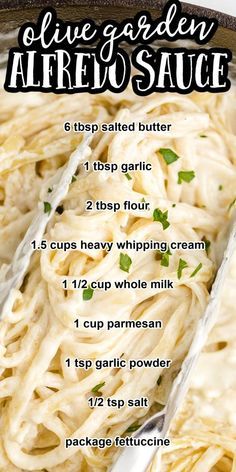 the ingredients for an easy homemade alfredo sauce in a skillet with text overlay