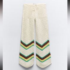 The Cutest Crochet Pants For Beach Pool Vacation! So Cute With Like A White Green Or Yellow Bathing Suit! Retails $89.90 Plus Tax. Not Sold Anymore Ships Same Day Zara Bohemian White Bottoms, Zara White Bohemian Bottoms, White Bohemian Zara Bottoms, Zara Bohemian Bottoms For Vacation, White Zara Pants For Beach, Bohemian Spring Pants From Zara, Spring Bohemian Pants From Zara, Zara Bohemian Long Pants, Zara Bohemian Spring Pants