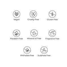 the logos for vegan, gluten free and parabene free products