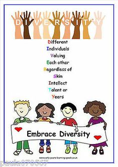 an image of children holding a sign with the words embrace diversity on it and hands in the background