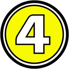 a yellow and black number four sign on a white background with the letter 4 in it's center