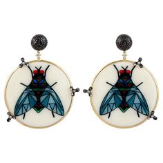 18KT:8.815g, Diamons:1.18ct, Bakelite:53.20ct, Enamel:1.14g, Premium Jewelry, Diamond Dangle Earrings, Jewelry Techniques, Diamonds And Gold, Enamel Jewelry, Women Artisans, Natural Glow, Semiprecious Stones, Precious Stones