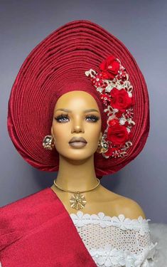 Autogele Aso-Oke Red, African Headwrap Headpiece Headtie, Nigerian Bride Headwrap, African Turban, African Headwrap For Black Women, Ready To Wear Gele NEED OTHER COLORS AND DESIGNS OF AUTOGELE HEADWRAPS, BRAIDED WIGS AND AFRICAN CORAL BEADS, VISIT OUR SHOP HERE: https://sereneafrica.etsy.com/ Features: *100% genuine Aso-Oke. *Easy to tie and maintain. *Comfortable on the head. *Comes in plain Aso-Oke or embellished. *Comes in other lovely colours. We also make complete bridal Aso Oke outfits. W Traditional Red Headwrap Headband, Red Adjustable Headwrap For Party, Traditional Red Headwrap, Elegant Red Headwrap, Elegant Red Headwrap For Wedding, Elegant Adjustable Red Turban, Elegant Red Fitted Headwrap, Red Headwrap, Autogele Styles