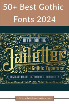 the front and back cover of 50 + best gothic fonts for 2020, including an ornate