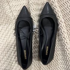 Express Black Flats/ New/ Size 9 Casual Black Lace-up Flats, Trendy Black Flats For Office, Trendy Black Office Flats, Black Lace-up Flats For Fall, Trendy Black Flats For Fall, Black Lace-up Flats For Work, Black Low-top Flats For Spring, Trendy Black Synthetic Flats, Black Flats For Fall Party