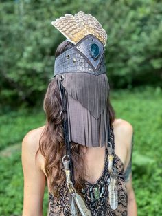 Shamans headdress, Long Eared Owl Tail, Owl Scull, Unisex Headdress, Ceremonial Costume,Tribal, Siberia, Nordic,Leather, Labradorite Hand Made with love and attention to details Ethically Sourced A shamanic headdress can possess many more symbols and representations of any spirit the shaman is working with. The Hat is protecting during daytime (or other animals, bear, wolves ...). The protective powers are even active if the shaman is far away from the headdress. The headdress warns him of thing Fitted Bohemian Headpiece For Costume Party, Medieval Crown Headpiece For Festival, Medieval Crown Style Festival Headpiece, Medieval Festival Crown Headpieces, Bohemian High Crown Hat For Festivals, Fitted Fantasy Festival Headpieces, Fitted Fantasy Costume Hats And Headpieces For Festivals, Fitted Fantasy Costume Hats For Festivals, Bohemian Adjustable Costume Headpieces