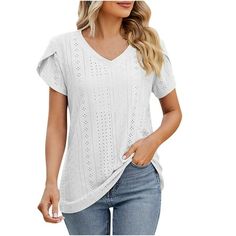 Women Leisure Fashion Printing Lace Short Sleeve Round-Neck Tops Features: 1.100% brand new and high quality. It is made of high quality materials, durable enough for your dwearing 2.Stylish and comfortable design make you more attractive Handsome 3.Great for Daily,I am sure you will like it! 4.Wear these Blouse to keep Fashion and make your life more . 5.Great for Party,Daily,Casual,I am sure you will like it! It's very fashion and make you so beauty. Product Description: Material: Lightweight, Jersey Shirt Outfit, Eyelet Shorts, Petal Sleeve, Eyelet Top, Puff Sleeve Blouse, Round Neck Tops, Loose Tops, Puff Sleeve Top, Jersey Shirt