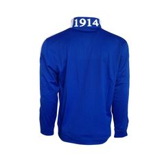 the back of a blue jacket with white numbers on it and an inscription that reads 1911