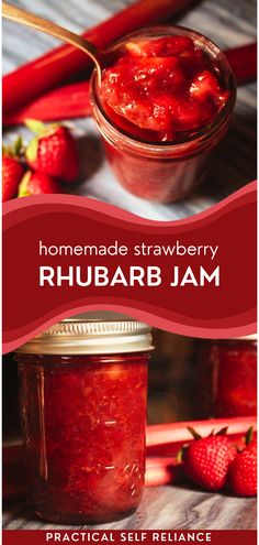 homemade strawberry rhubarb jam in a jar