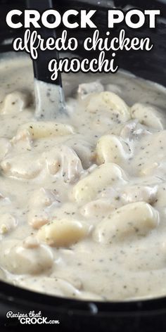 crock pot alfredo chicken and gnocchini soup in a slow cooker