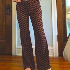 H&M Conscious Collection Printed Flare Pants Size 6 Color: Navy Blue / Orange Flared Leg Mid Rise 100% Polyester Tags: Trousers, Boho, Bell Bottoms, Patterned, Office, Career, Funky, Bootleg, Retro, Brand New With Tags 70s Inspired Fitted Full Length Pants, Retro Wide Leg Pants For Loungewear, H&m Relaxed Fit Bottoms For Fall, H&m Relaxed Fit Fall Bottoms, Vintage Fitted Bottoms For Loungewear, Fitted Vintage Bottoms For Loungewear, Vintage Fitted Loungewear Bottoms, 70s Inspired Fitted Straight Leg Bottoms, H&m Brown Bottoms For Fall