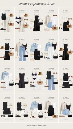 Wardrobe Clothes Ideas, Capsule Wardrobe Outfits Summer, Outfit For Girls Aesthetic, Summer Outfits For Hourglass Shape, Summer 2024 Capsule Wardrobe, Summer Wardrobe 2024, Day To Night Outfit Summer, Work Summer Outfits, Summer Capsule Wardrobe 2024