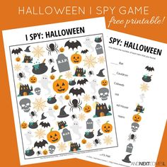 two halloween printables with the words, i spy halloween and spooky pumpkins