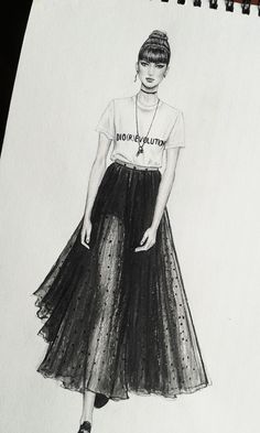 a drawing of a woman in a tulle skirt