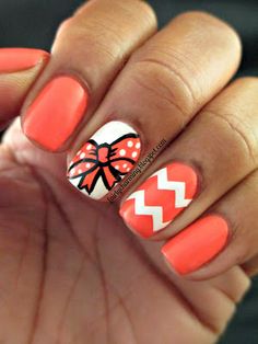 Such a pretty nailart design! Nails Bow, Bow Nail Designs, Bow Nail Art, Nails Orange, November Nails, Nails Pretty, 13 November, Cute Nail Ideas, Simple Nail Art Designs