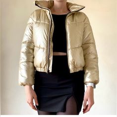 Tags Taken Off But Never Worn Size Medium Color- Metallic Gold Material Shell Is 100% Nylon Filling And Lining 100% Polyester Approximate Measurements Laying Flat Pit To Pit 22" Length 23" Wild Fable, Gold Material, Metallic Gold, Puffer, Jackets & Coats, Jackets For Women, Size Medium, Tags, Women Shopping