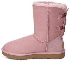 (WMNS) UGG Bailey Bow II 2.0 Fleece Lined Pink 1016225-PCRY (SNKR/Women's/Butterfly) Pink Ankle Boots, Ugg Bailey Bow, Bailey Bow Uggs, Ugg Bailey, Ugg Classic Mini, Bailey Bow, Ugg Classic, Classic Mini, Stylish Sneakers