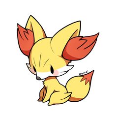 a drawing of a cute little fox with big ears and tail tails, sitting down