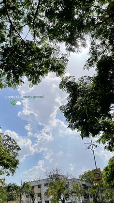 the sky is very cloudy and there are many trees in front of this building on the street