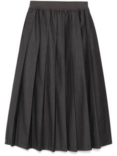 dark grey elasticated waistband pull-on style two side inset pockets pleated skirt A-line ankle-length