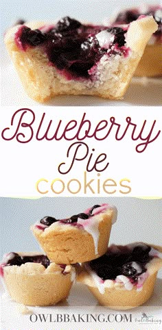 blueberry pie cookies are stacked on top of each other with the words, blueberry pie