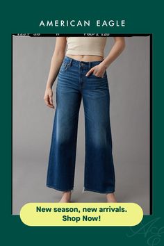 Rigid in the front. Stretchy in the back. Magic all over with innovative 50/50 construction/Comfort Stretch Waistband for an extra dose of comfy!/Medium wash Ankle Jeans, 50 50, Cropped Jeans, Women's Jeans, American Eagle Outfitters, American Eagle, Wide Leg, Women Jeans, Shop Now