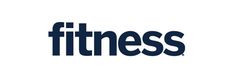 the word fitness is shown in black and blue letters on a white background with an image of