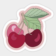 two cherries with green leaves sticker