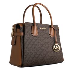 This Is A Brand New Unused, Unworn Michael Kors Mercer Medium Satchel Shoulder Crossbody Bag With Tags Retail $558.00 Leather Mk Signature Brown 100% Authentic Michael Kors Logo At Front Gold Toned Hardware Mk Charm On Front Back & Front Slip Pockets Zip Top Closure Custom Mk Fabric Lining Middle Zipper Compartment 2 Slip-In Pockets 1 Zipper Pocket 12" (L) X 9.5"(H) X 5.5"(D) Strap: 4.75", 20.5"- 24" Classic Bags With Branded Hardware In Coated Canvas, Coated Canvas Satchel With Branded Hardware, Michael Kors Brown Coated Canvas Bag, Tan Coated Canvas Bag With Detachable Strap, Michael Kors Brown Everyday Bags, Michael Kors Classic Brown Bag, Cognac Satchel With Handles, Brown Satchel With Branded Hardware And Double Handles, Modern Brown Coated Canvas Satchel