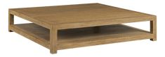 a wooden coffee table with one shelf on the bottom and an open drawer underneath it