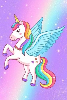 an image of a unicorn with wings on it's back and stars in the background