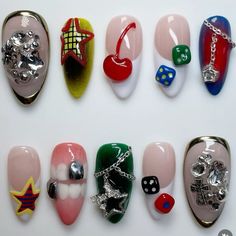 Star Nails Acrylic, Nail Art Cherry, Nails Star, Nails Hand Painted, Vegas Nails, Custom Press On Nails, Nails 3d