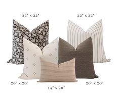 four pillows with different patterns and sizes