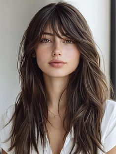 Stylish Long Layers with Curtain Bangs: Effortless Elegance for Every Face Shape Women’s Curtain Bangs, Curtain Bangs Long Wavy Hair, Long Layered Hair With Wispy Bangs, Long Hairstyles With Layers And Bangs, Kendall Hair, Side Part Curtain Bangs, Long Layers With Curtain Bangs, Layers With Curtain Bangs