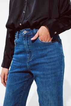 Introducing our Mid Wash Straight Leg Jeans - a classic denim essential reimagined with a touch of glamour. These jeans combine the timeless appeal of straight-leg denim with a unique folded hem adorned with sequins, making them a versatile choice for both party and casual wear. Chic Sequin Detailing: The eye-catching folded hem is enhanced with sparkling sequins, adding a festive and stylish touch to your outfit. Comfortable Stretch Denim: Crafted from a blend of 67% Cotton, 28% Polyester, 3% V Unique Jeans, Outfit Comfortable, Denim Essentials, High Waist Fashion, Denim Collection, Straight Leg Denim, Stretch Denim, Straight Leg Jeans, Leg Jeans