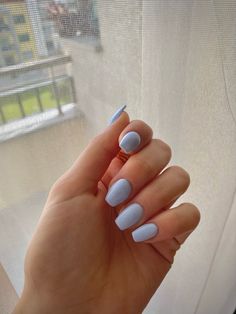 Light Blue Nails No Design, Light Blue Bridal Nails, Simple Baby Blue Nails, Nails For Light Blue Dress, Light Blue Nails Square, Short Acrylic Nails Light Blue, Blue Nail Designs Simple, Milky Blue Nails, Pale Blue Nails