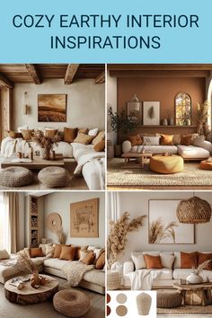 Get inspired with 4 images showcasing cozy interior designs that use earthy tones. Discover how to create a warm and inviting atmosphere in your home using natural elements and colors.