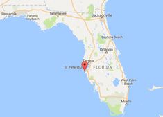 a map with the location of florida on it and a red marker in the middle