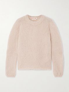 Marni's sweater is made from fluffy mohair-blend that'll keep you nice and cozy. It's designed for a slim fit and has ribbed trims. The soft pastel-pink color goes so nicely with denim or neutral tailoring. Marni Mohair, Pink Sweater, Knitwear Women, Soft Pastel, Jeans Dress, Pastel Pink, Women Collection, Denim Dress, Pink Color