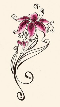 a flower with swirls and hearts on it's petals is shown in this tattoo design