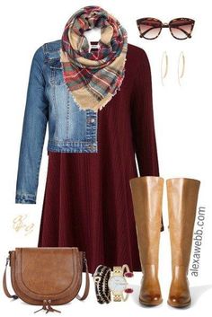 Plus Size Fall Swing Dress Outfit - Plus Size Fashion - Plus Size Outfit Idea - alexawebb.com #alexawebb Plus Size Herbst, Mode Tips, Plus Size Fall Outfit, Fall Fashions, Look Plus Size, Plus Size Fall, Fall Dress Outfit, Traje Casual, Jeans Tops