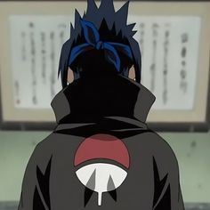 an anime character wearing a black hoodie with blue hair