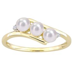 Adorned with luminous freshwater cultured pearls and sparkling diamonds accents, this Stella Grace 10k gold bypass ring is an eye-catching accessory you'll love. Adorned with luminous freshwater cultured pearls and sparkling diamonds accents, this Stella Grace 10k gold bypass ring is an eye-catching accessory you'll love. Nickel free Metal: 10k gold Packaging: boxed Width: 5.6 mm Finish: polishedDIAMOND DETAILS Total weight: less than 1/10 ct. Color grade: G-I Clarity: 12-13 Shape: round Setting Three Pearl Ring, Pearl Ring Simple, Diamond Crossover Ring, Gold Packaging, Crossover Diamond Ring, Freshwater Pearl Ring, Bypass Ring, Pearl Types, Freshwater Cultured Pearls