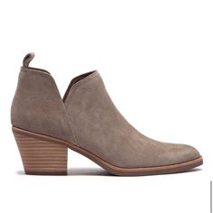 Dolce Vita Eve Bootie New In Box Women's Us 8 Color: Dark Taupe Details Sizing: True To Size. - Almond Toe - Solid Vamp - Side Cutout Details - Topstitched Details - Suede Construction - Back Pull-Tab - Pull-On - Padded Footbed - Stacked Block Heel - Approx. 3.2" Shaft Height - Approx. 2.25" Stacked Heel Grey Block Heels, Dolce Vita Boots, Chunky Ankle Boots, Velvet Ankle Boots, Brown Suede Ankle Boots, Wardrobe Capsule, Western Booties, Dark Taupe, Classic Wardrobe